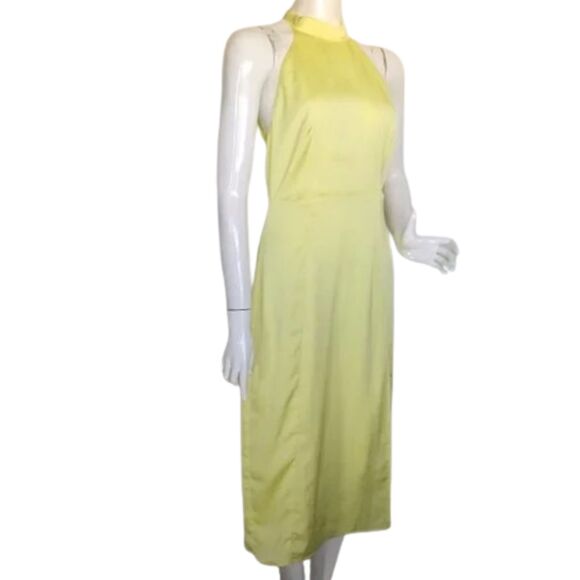 new LULUS Midi Dress, M, Yellow, Open Back, Halter/Buttons, Single vent - Picture 2 of 15